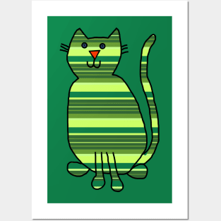 Cat Green Stripes Animals Posters and Art